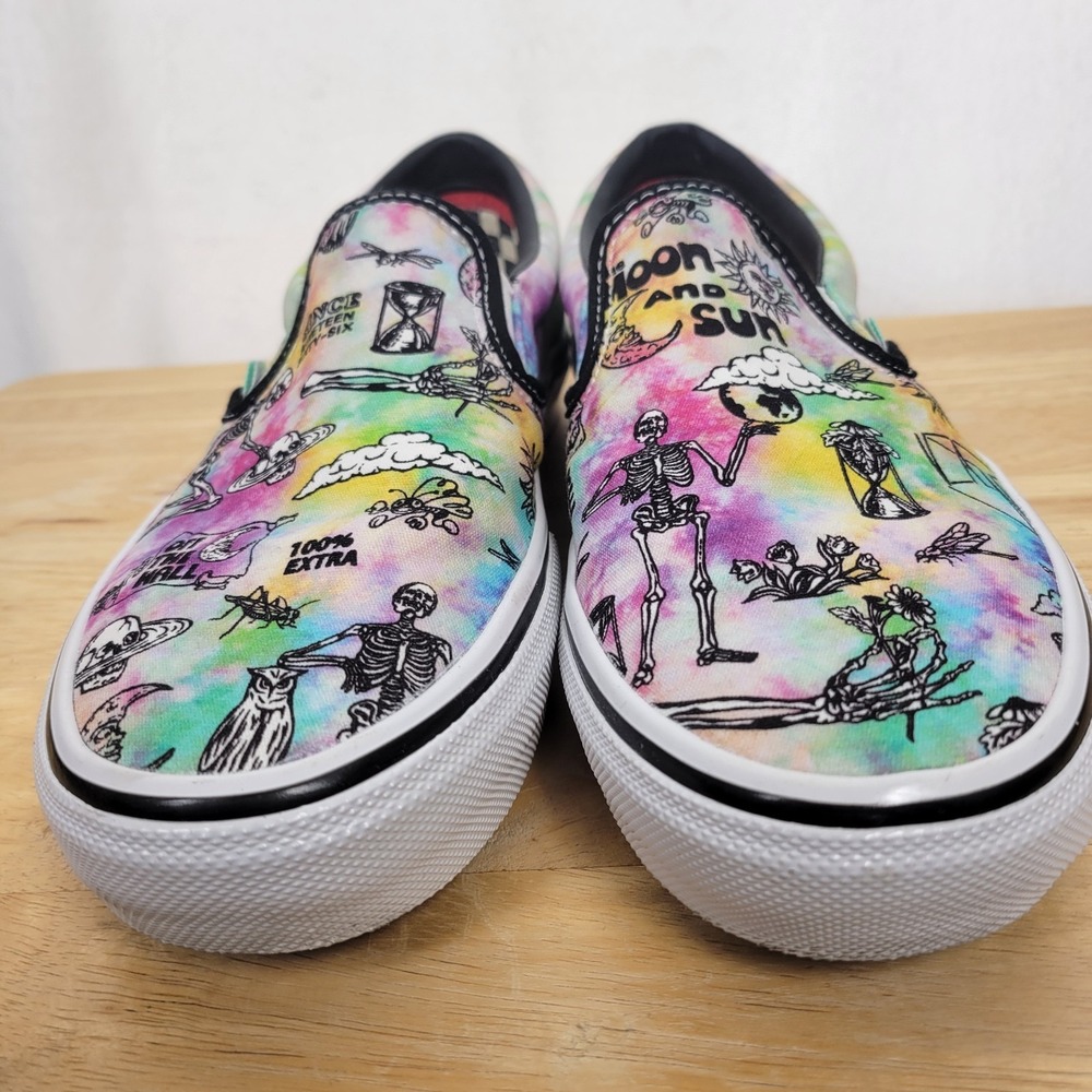 Vans Skate Slip On Shroom Doom Tie Dye Skeleton Shoes Mens 9.5 Psychedelic - Picture 9 of 14